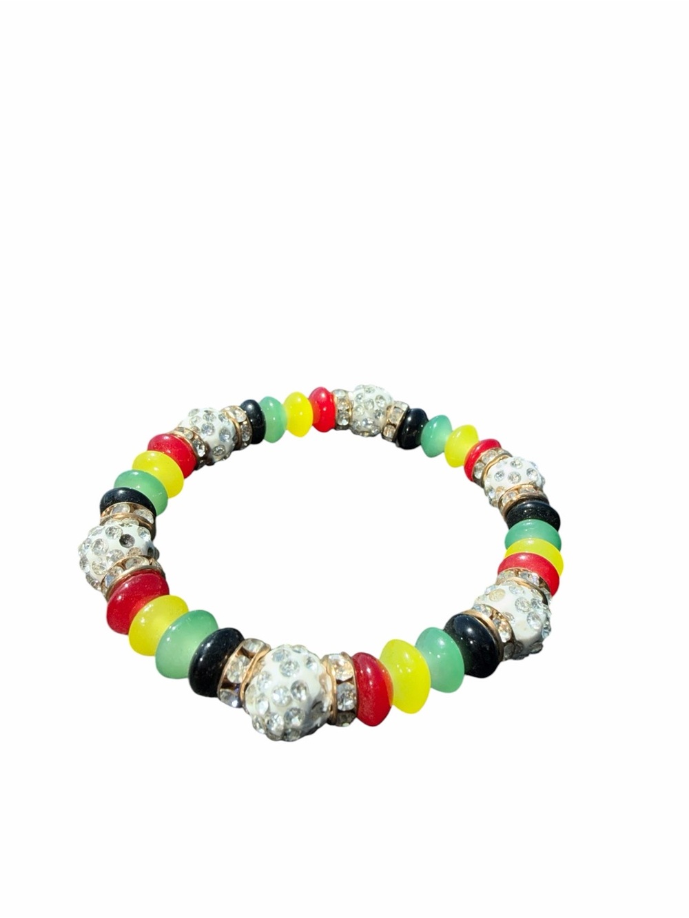 Rasta Beaded Stretch Bracelet with Crystal accent